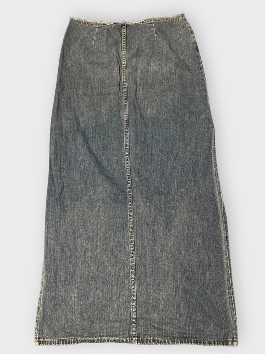 back view, Bubblegum Vintage Faded Denim Maxi Skirt, vintage Y2K second hand piece