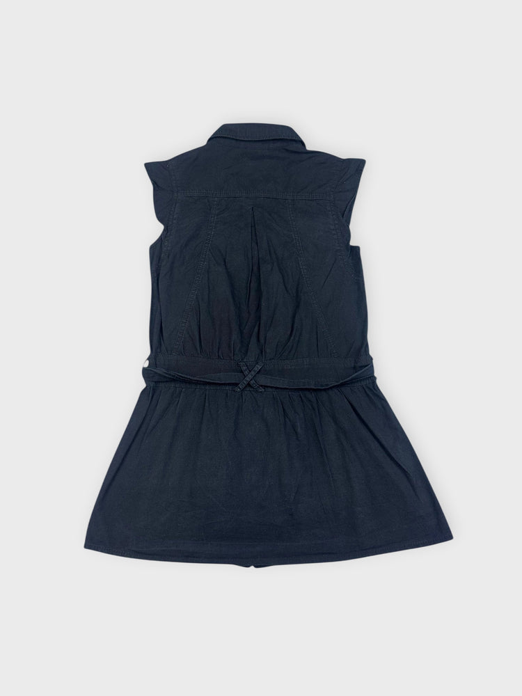 Chic Black Button-Down Dress with Ties (S)