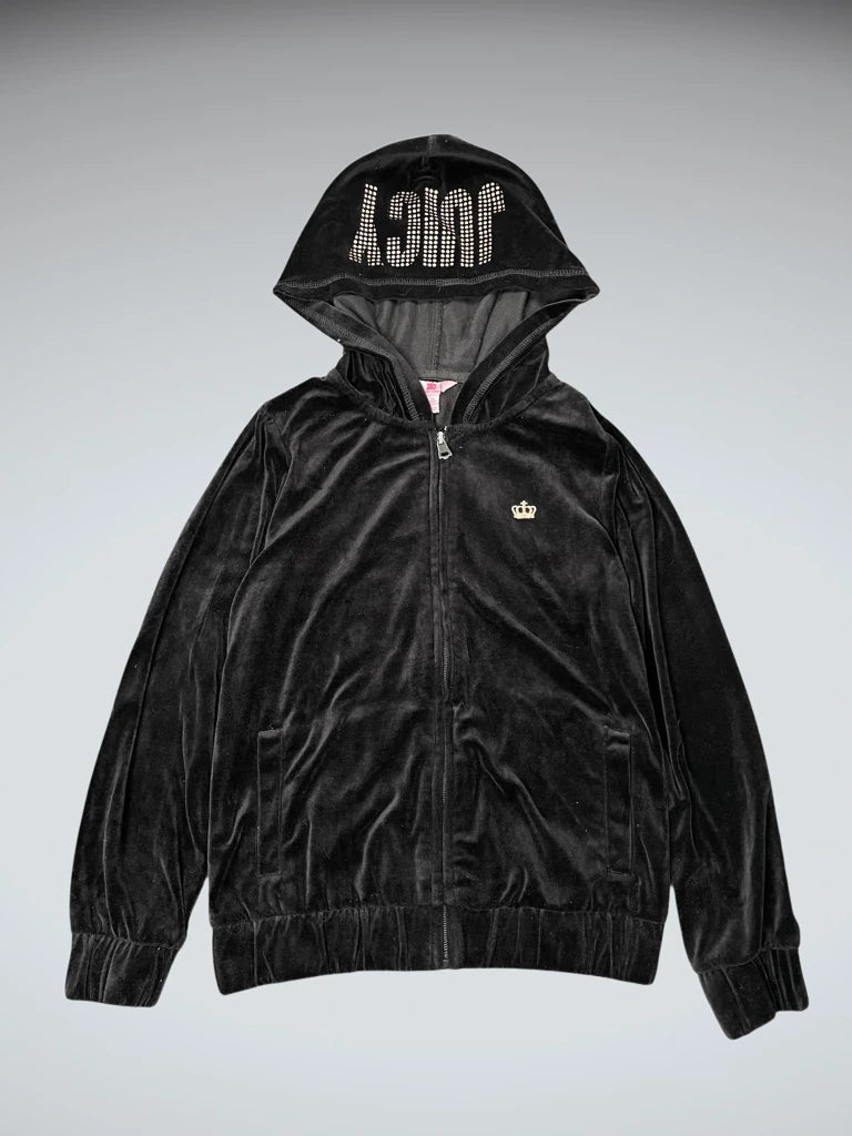 Black Juicy Couture Velour Hoodie with Crown Embroidery (M)
