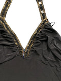 Black Halter Top with Stone Embellished Neckline (S)