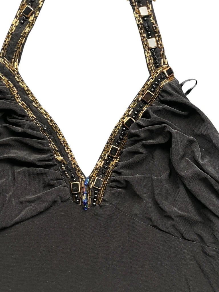 Black Halter Top with Stone Embellished Neckline (S)