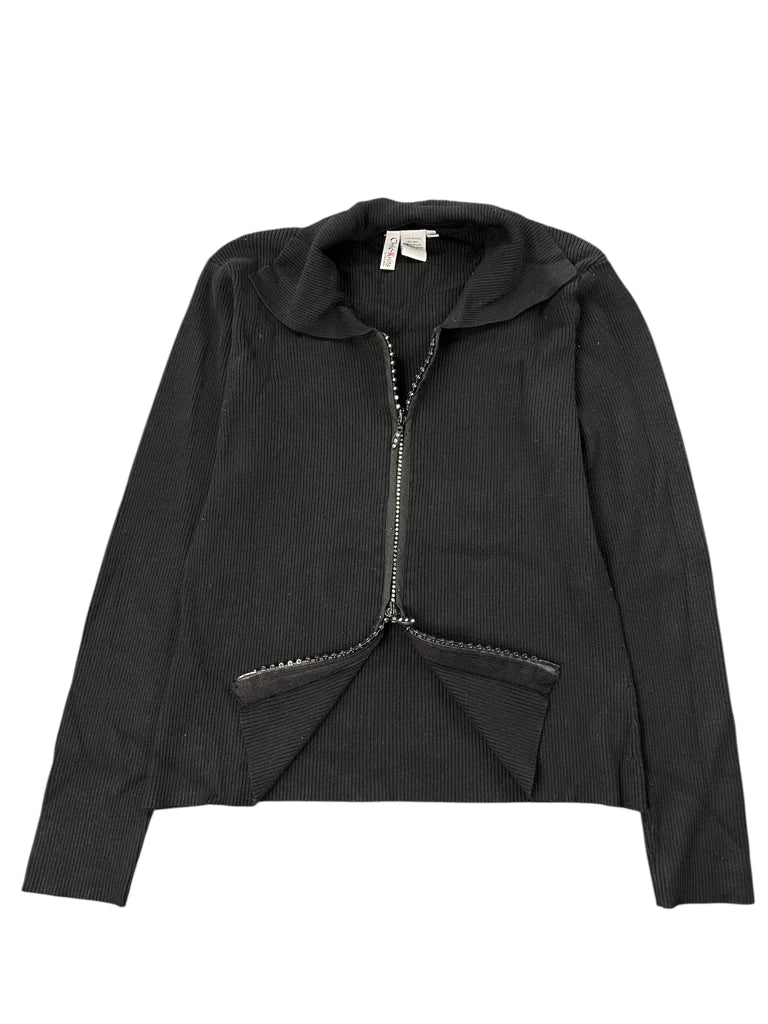 Chic-Knits Black Ribbed Zip Cardigan (L)