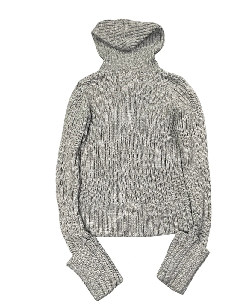 Grey Hooded Cable Knit Zip Sweater (M)