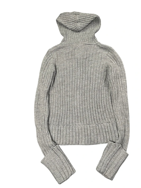 Grey Hooded Cable Knit Zip Sweater (M)