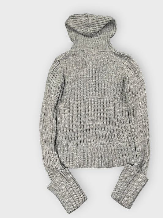 Grey Hooded Cable Knit Zip Sweater (M)