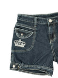 Crown Embroidered Dark Wash Denim Hotpants (S)