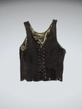 Black Lace-Up Leather Look Vest Women (M)