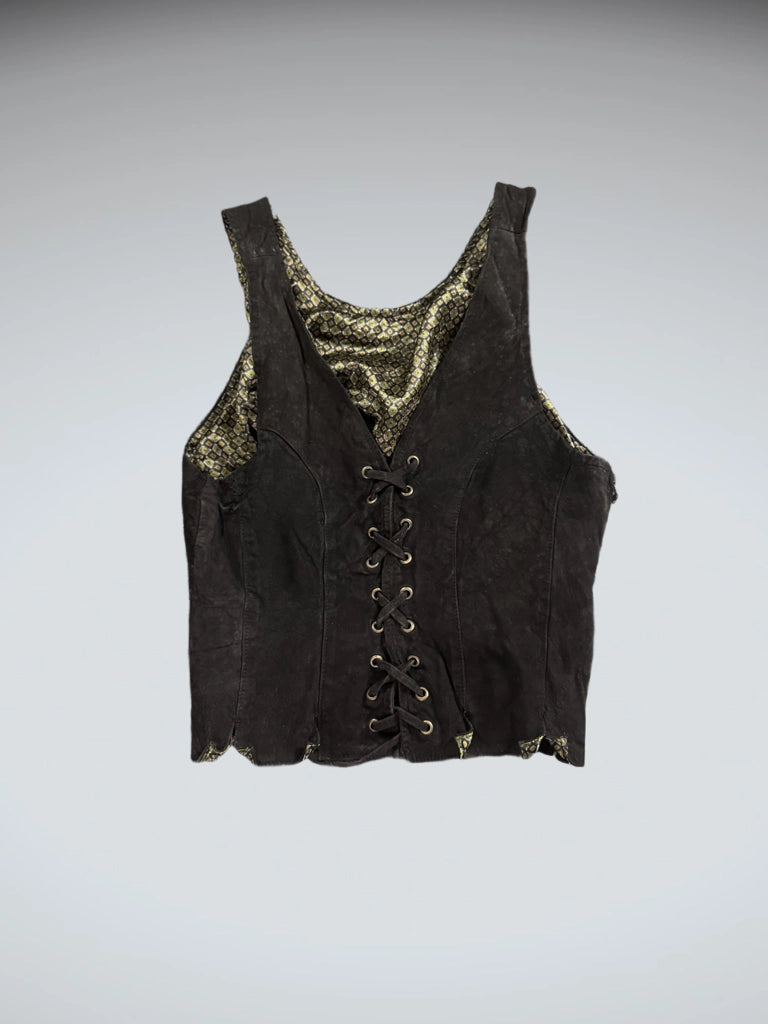 Black Lace-Up Leather Look Vest Women (M)