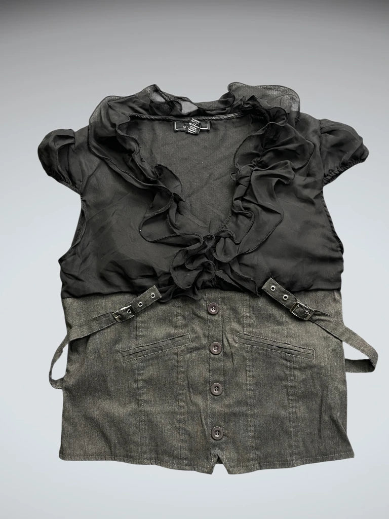 Black and Grey Ruffled Corset Top (S)