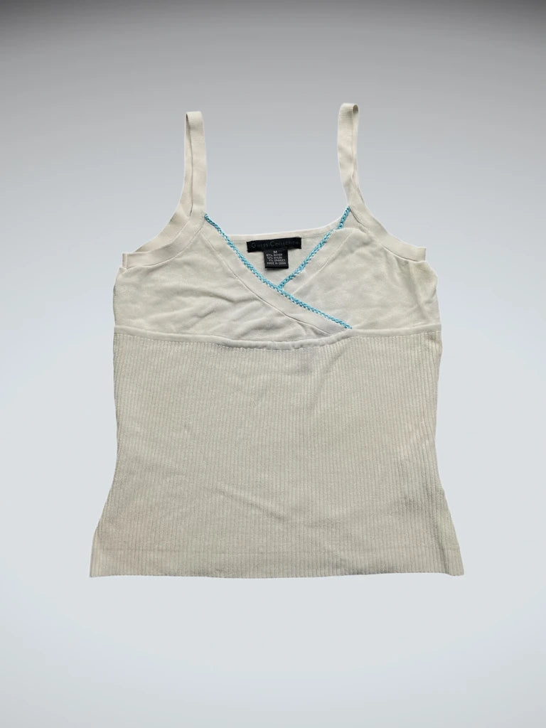 Beige Knit Tank Top with Blue Trim (M)