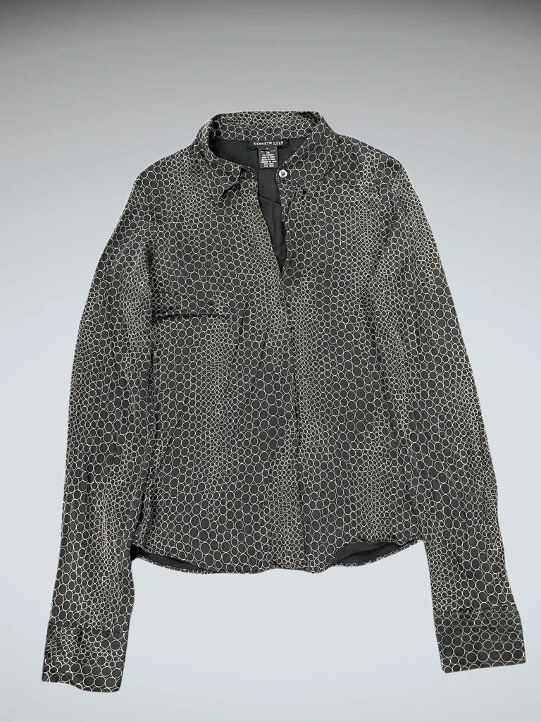 Kenneth Cole Black Silk Bubble Print Blouse (XS)