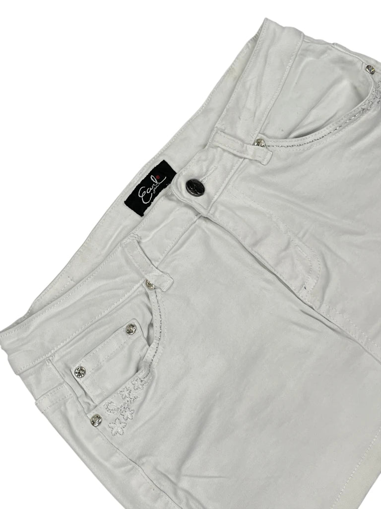 Earl White Rhinestone Accent Denim Mini Skirt (XS)