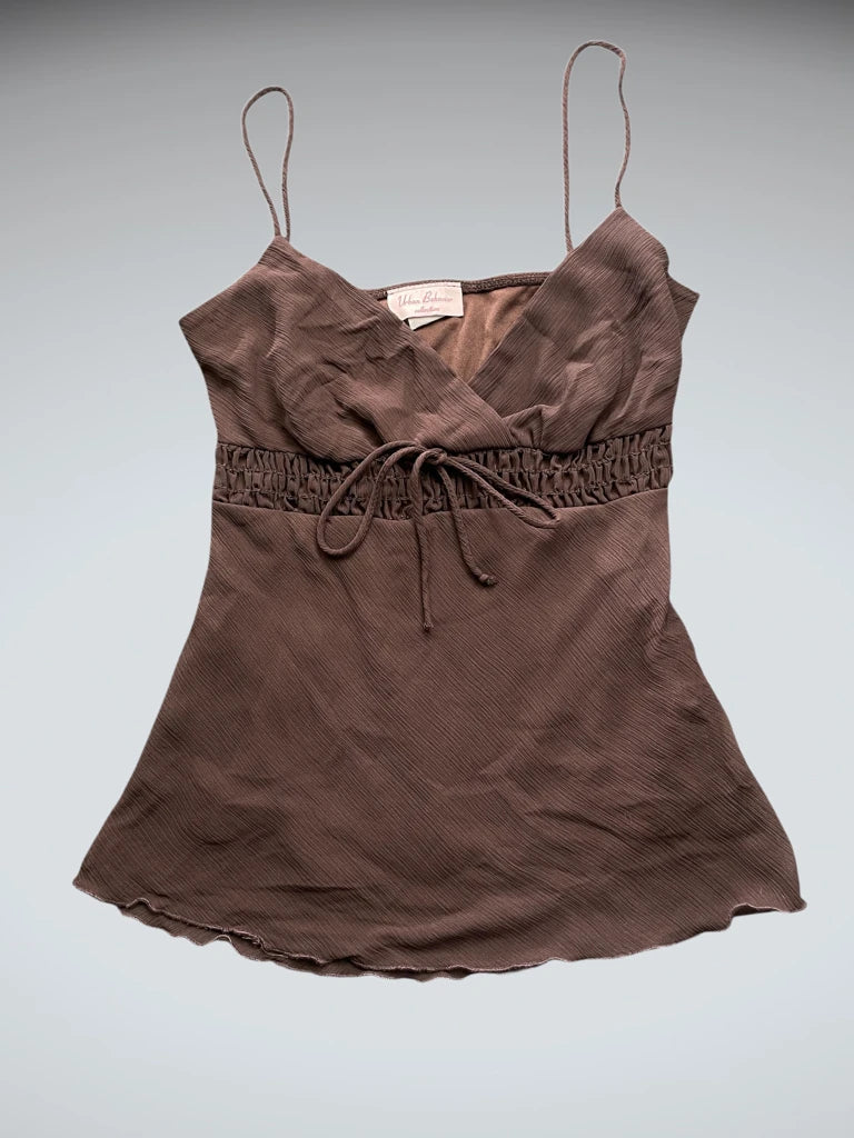 Elegant Brown Spaghetti Strap Dress Top (S)