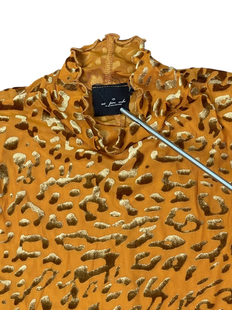 90s orange turtleneck animal print top (M)