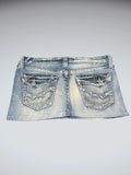Light Blue Faded Denim Mini Skirt with Embroidered Back Pockets (L)