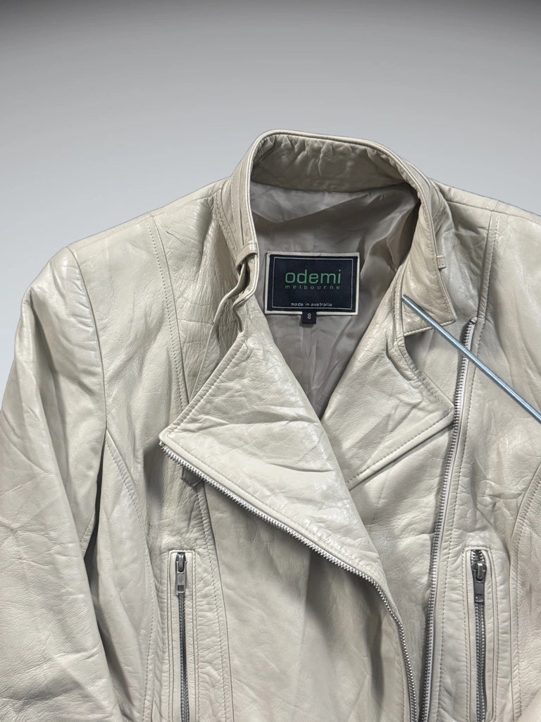 Odemi Melbourne Beige Genuine Leather Jacket (M)