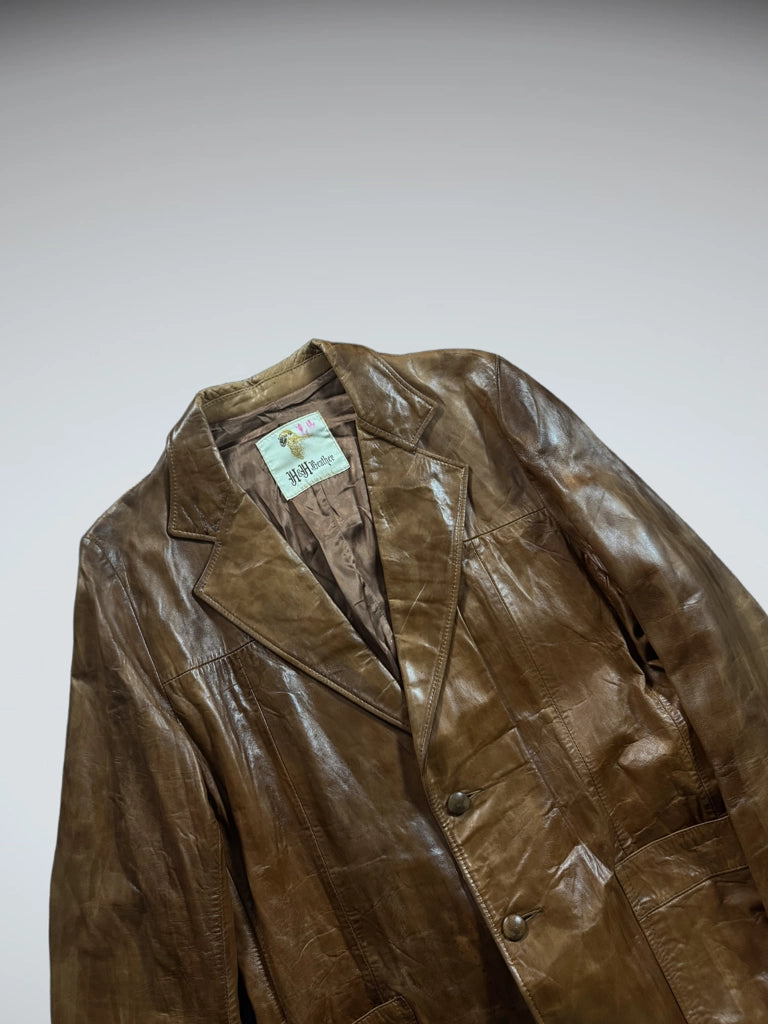 H&H Light Brown Vintage Leather Blazer Coat (XL)