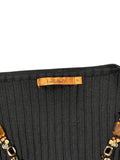 Black Ribbed Top with Jewel Embellished Deep V-Neck (XL)