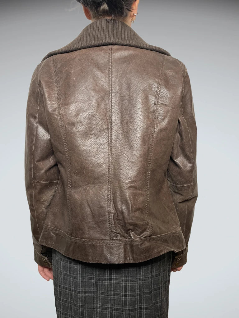brown leather jacket