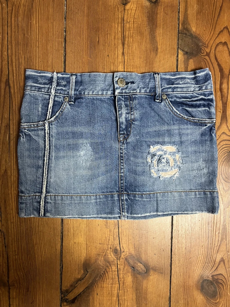 Blue Denim Skirt with Patch