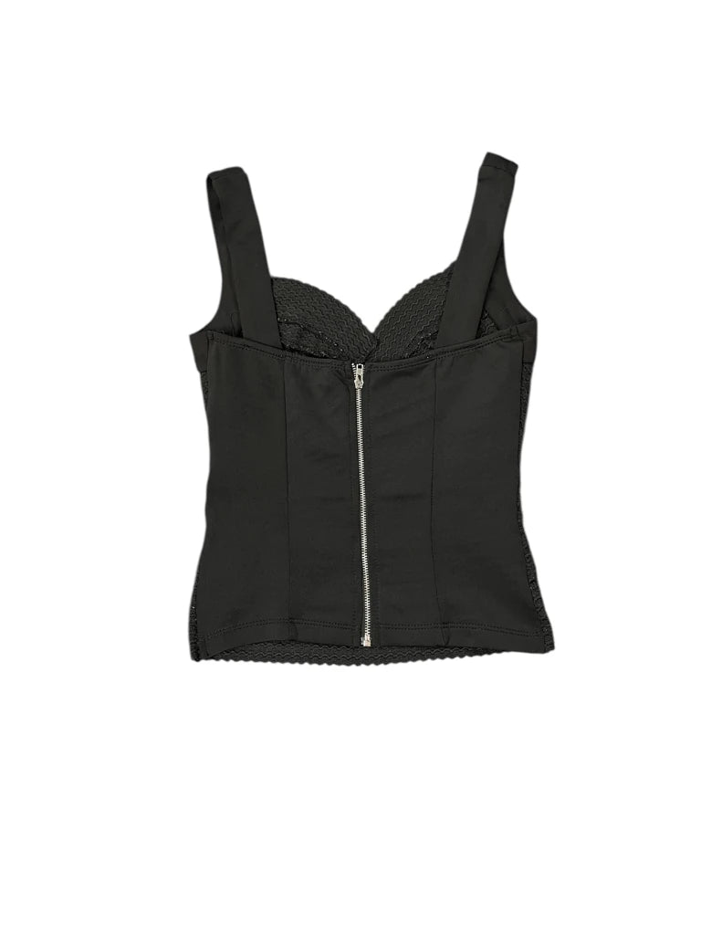Black-on-Black Patterned Lace Lingerie Top (S)