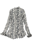 Y2K blue snakeskin ruffle mini dress (M)