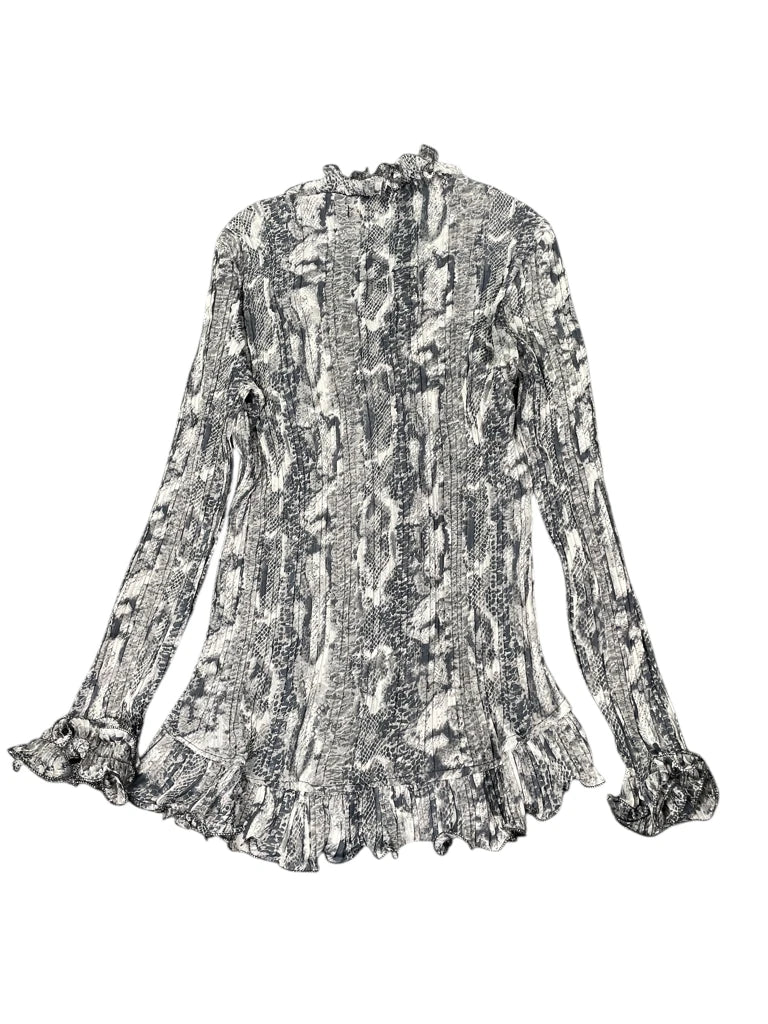 Y2K blue snakeskin ruffle mini dress (M)