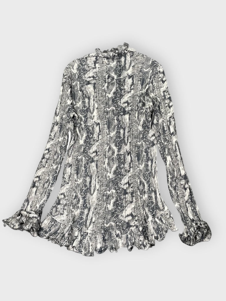 Y2K blue snakeskin ruffle mini dress (M)