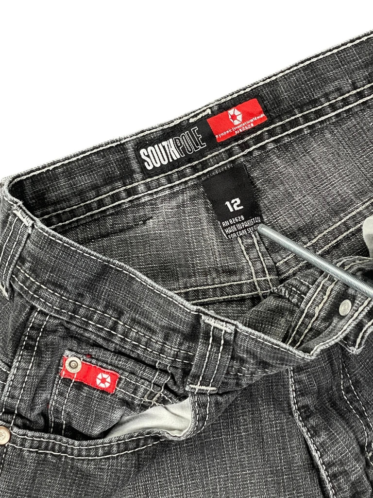 South Pole Grey Washed Vintage 3/4 Denim Shorts (S)