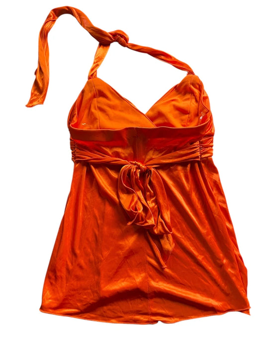 Beige satin halter top with black ribbon (M)