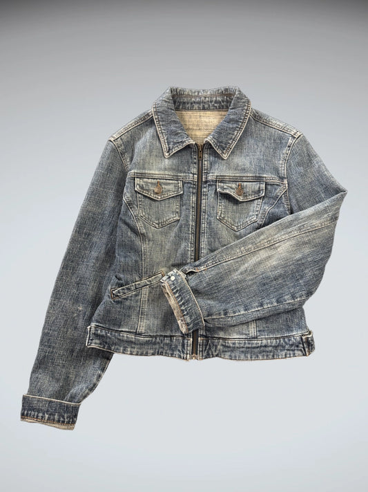 Vintage Blue Denim Zip Jacket Women (M)
