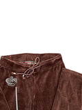 Brown Velour Pants with Rhinestone Crown (L)