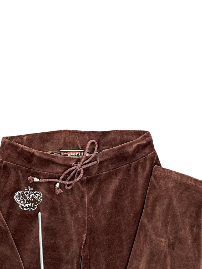 Brown Velour Pants with Rhinestone Crown (L)