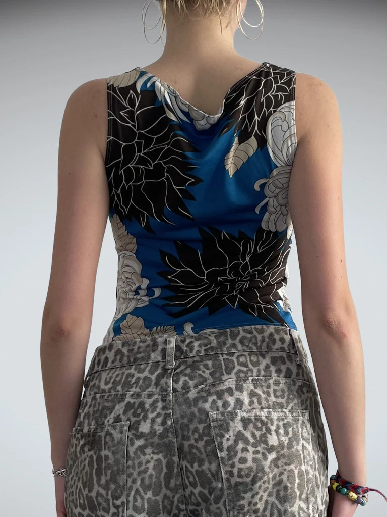 ocean garden – retro floral top (S)