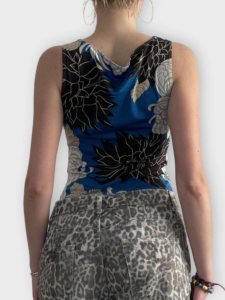 ocean garden – retro floral top (S)