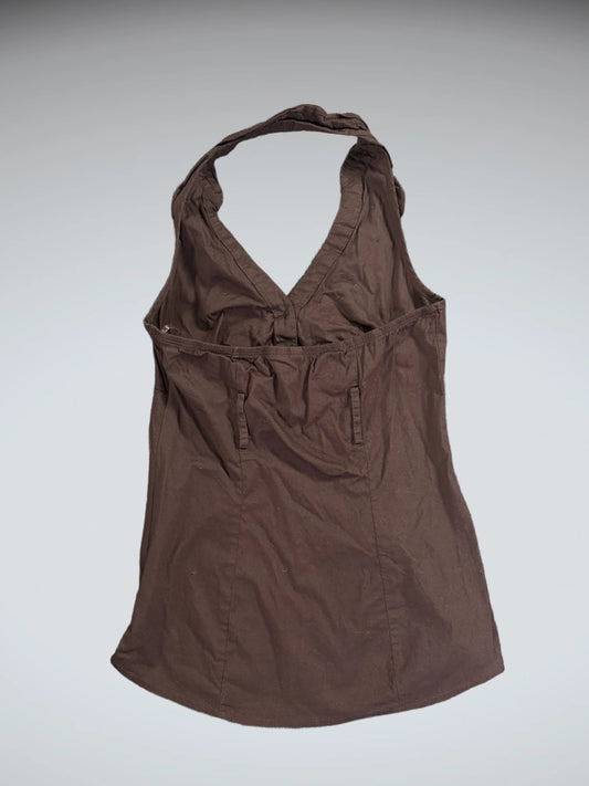 Edgy Ruffle Halter Neck Vintage Top (M)