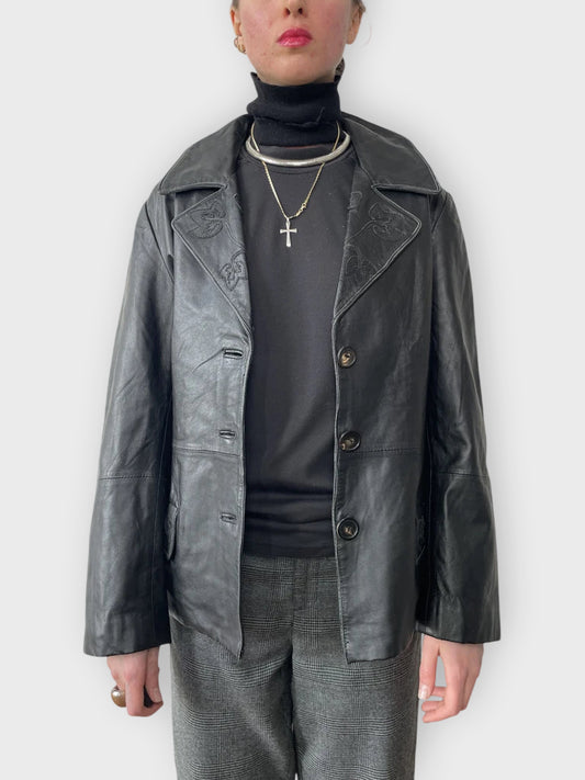 Black Leather Coat (L)