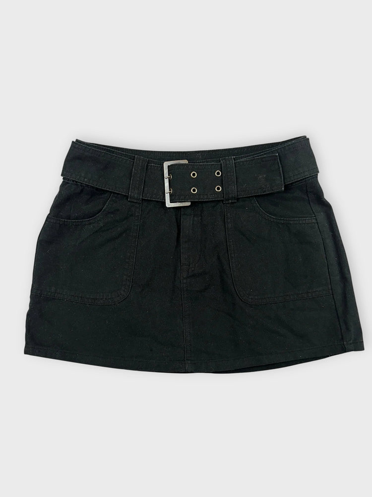 Edgy Black Mini Skirt with Belt Details (W30 / L)