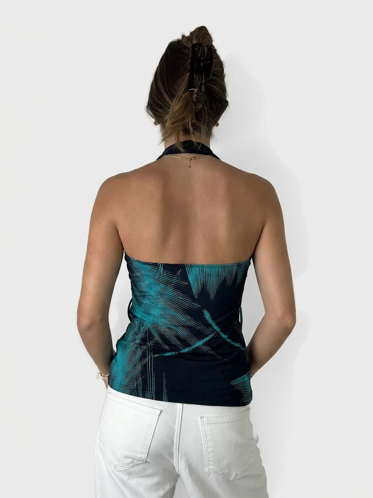 Chic Cowl Neck Top with Edgy Patterns (M)