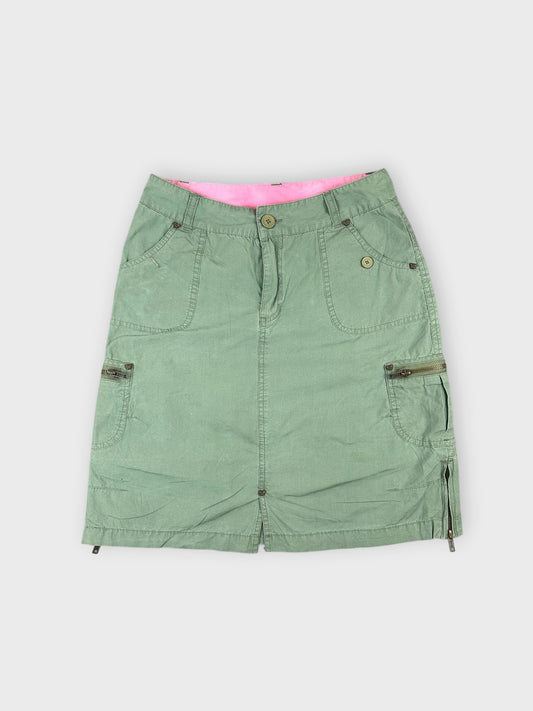Chic green mini skirt with zipper details front view