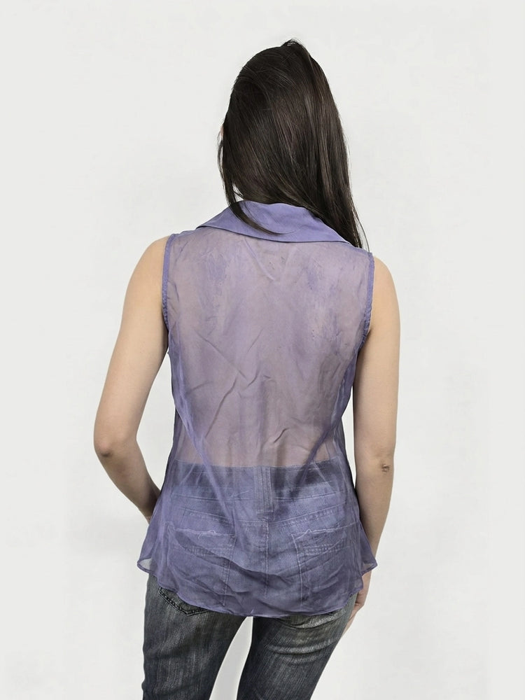 Chic Sheer Purple Top with Draped Detail (L)