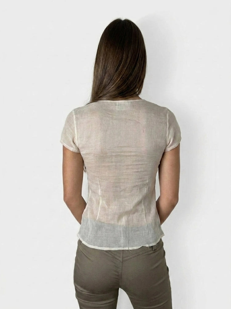 Chic Silk Tie-Front Top with Sparkling Details (M)