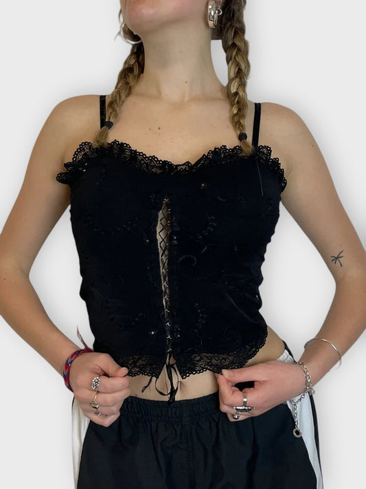 front view, Zapping Corset, vintage Y2K second hand piece