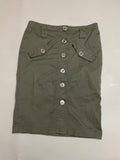 Vintage Olive Green Utility Button Midi Skirt Y2K Style (M)