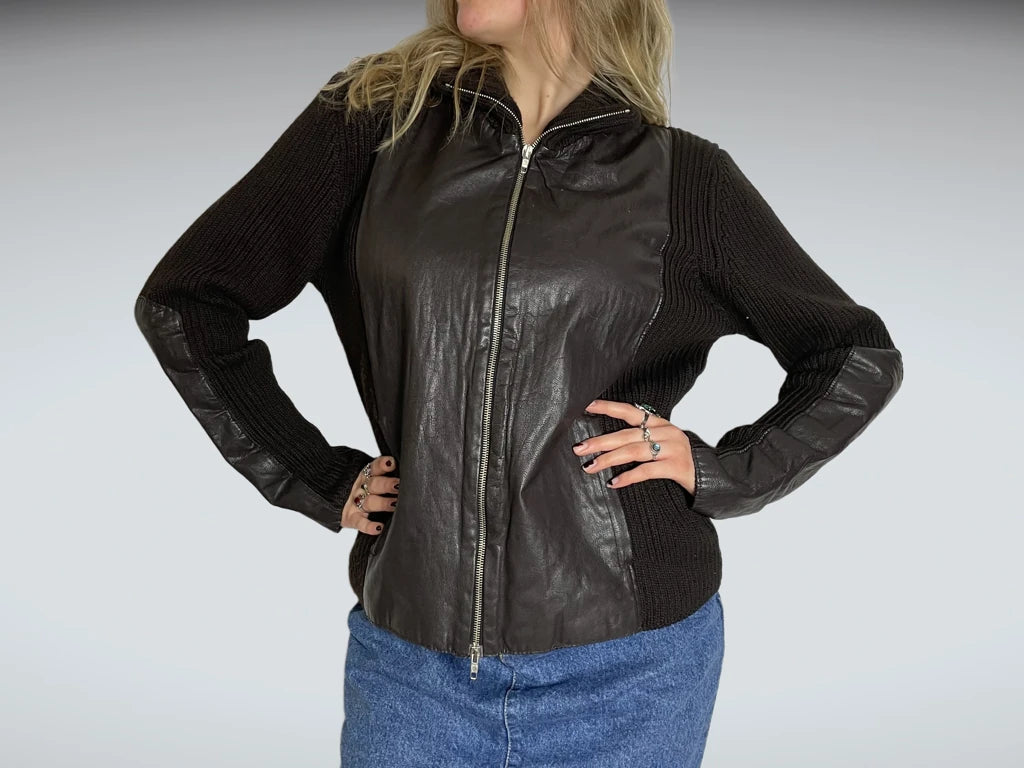 Leather jacket with fabric