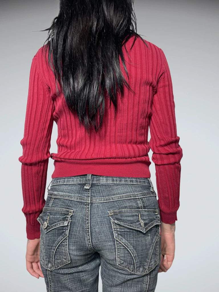 red v neck jumper