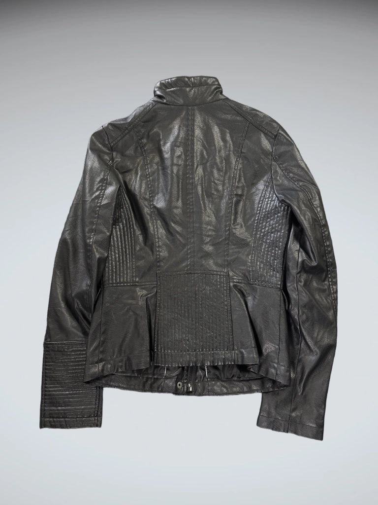 Vintage Black Genuine Leather Pocket Jacket Women (M)