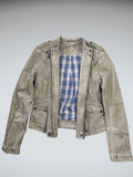 Earthtone Grey Faux Leather Racing Jacket Women (M)