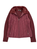 Effeel Burgundy Faux Fur Collar Sweater Jacket (L)