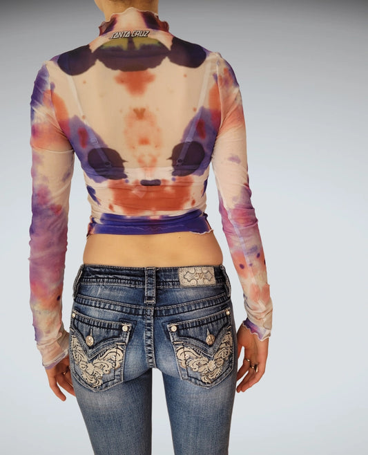 Tie-Dye Sheer Mesh Longsleeve Top (S)